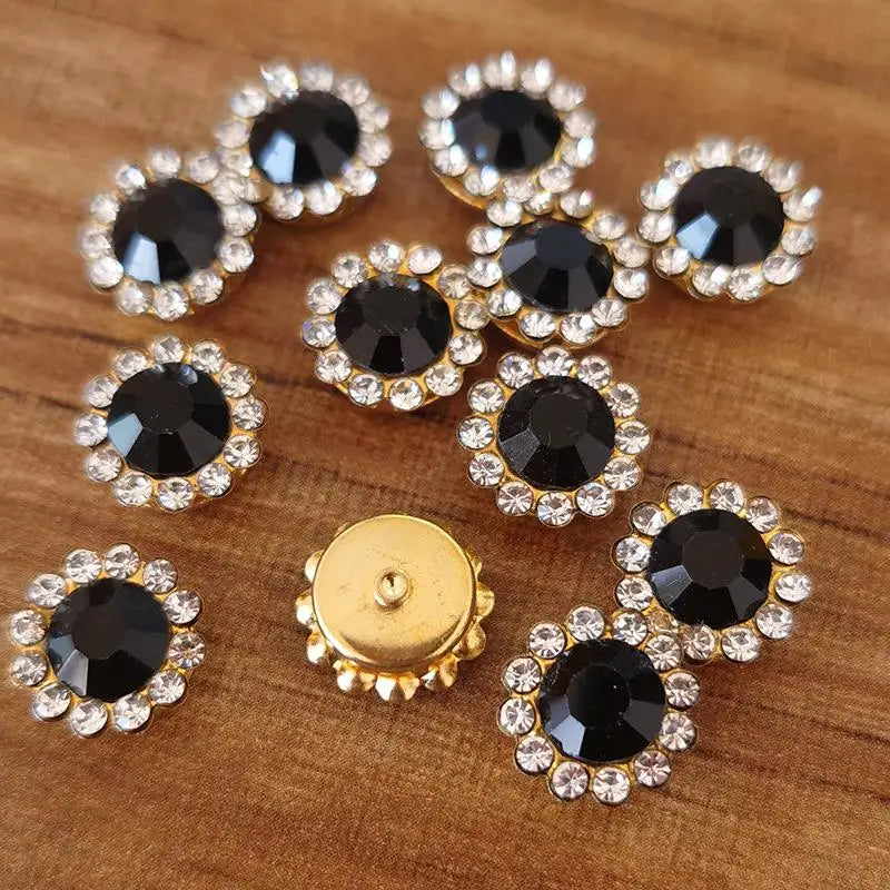 10/12mm Round Crystal Glass Sewing Stone Glue-on Claw Rhinestones Gold Base Button Sew On Rhinestones For Diy Clothes Crafts Qme B 10MM