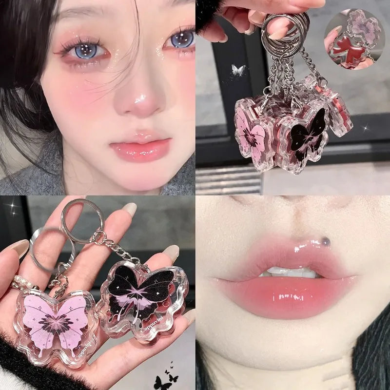 Watermelon Juice Solid Lip Gloss Butterflies-shape Water Gloss Lipstick Lasting Hydrating Lip Tint Waterproof Lip Gloss Makeup Qme