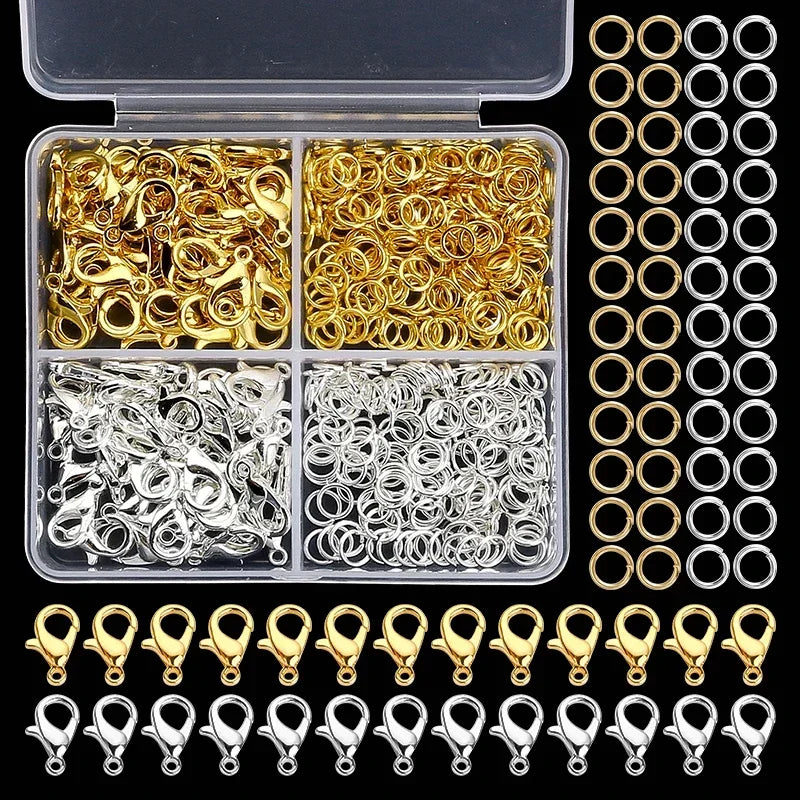 300pc Jewelry Making Connect Kit Durable Lobster Clasps & Jump Rings with Storage Box for DIY Chain Necklace Bracelet Supplies Qme Default Title