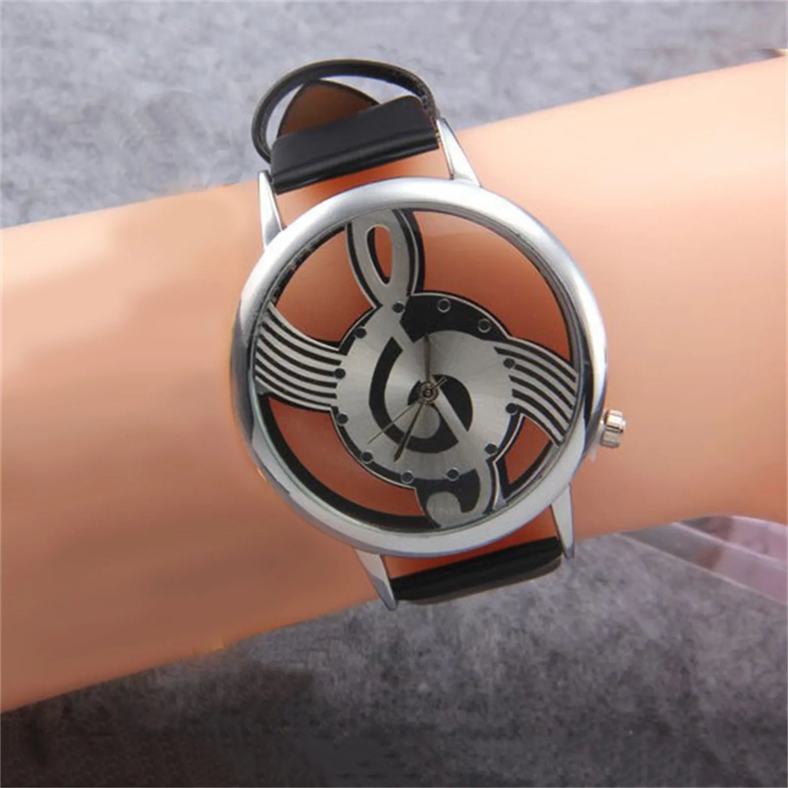 Hollow Out Dial Leather Strap Quartz Watch Clothing Accessories Music Score Casual And Business No Waterproof Ladies Watch Qme