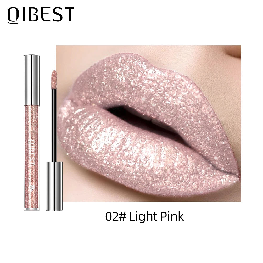 Diamond Glitter Liquid Lipstick Waterproof Long Lasting Pearl Shiny Lip Gloss Metal Charming Lip Glaze Tint Makeup For Women Qme 02