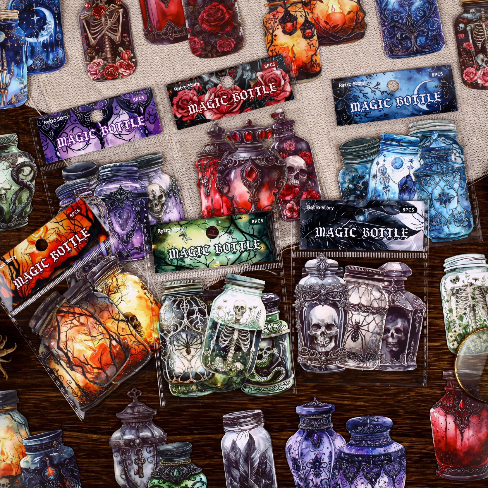 8 Sheets Magic Bottle Theme Stickers for DIY Scrapbooking Guitar Phone Case Notebook Decoration Craft Art Supplies Qme
