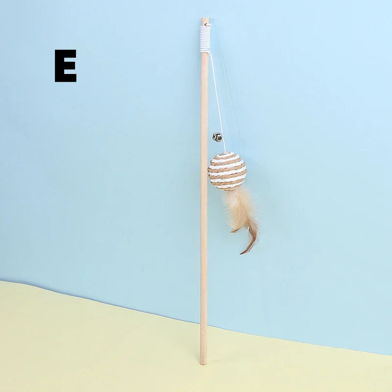 Cat Toy Cat Teaser Stick Handmade Cotton And Linen Woven Wooden Pole Cat Teaser Stick Cute Simulation Mouse Cat Interactive Toy Qme E