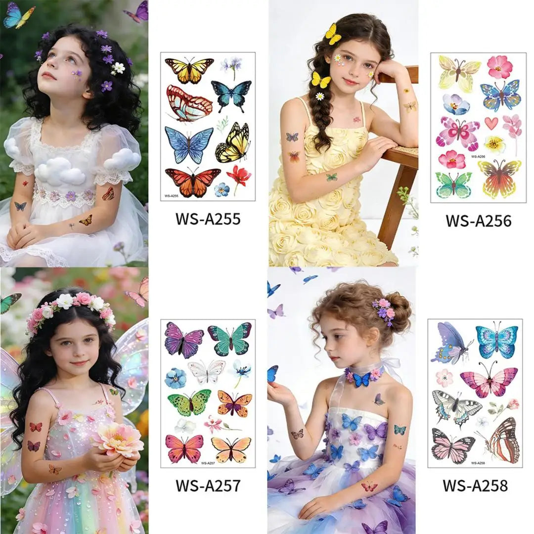 A 4/6/10PCS Butterfly Tattoo Children's Stickers Mini Waterproof Tattoos for Kids Transfer Tattoos Stickers Temporary Tattoo Qme 4pcs WS-A255A258