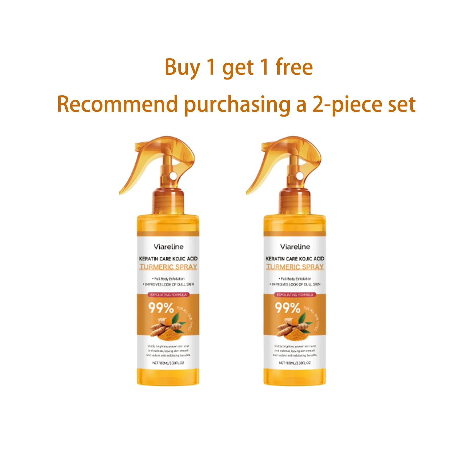 Viareline Kojic Acid Turmeric Spray Remove Dead Skin Brightening Body Exfoliant Uneven Skin Tone Keratin Care Moisturizing Spray Qme 100mLx2