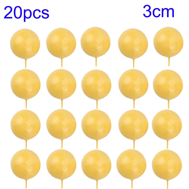 20Pcs Cake Topper Gold Silver Ball Happy Birthday Cake Topper DIY Cupcake Flag Wedding Christmas Ball Decor Birthday Decoration Qme 20pcs-Yellow-3cm