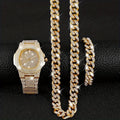 Quartz Watch Fashion Luxury Diamond Set Quartz Watch Business Style Large Dial Men's Watch Watch+Hip Hop Chain Qme Golden No