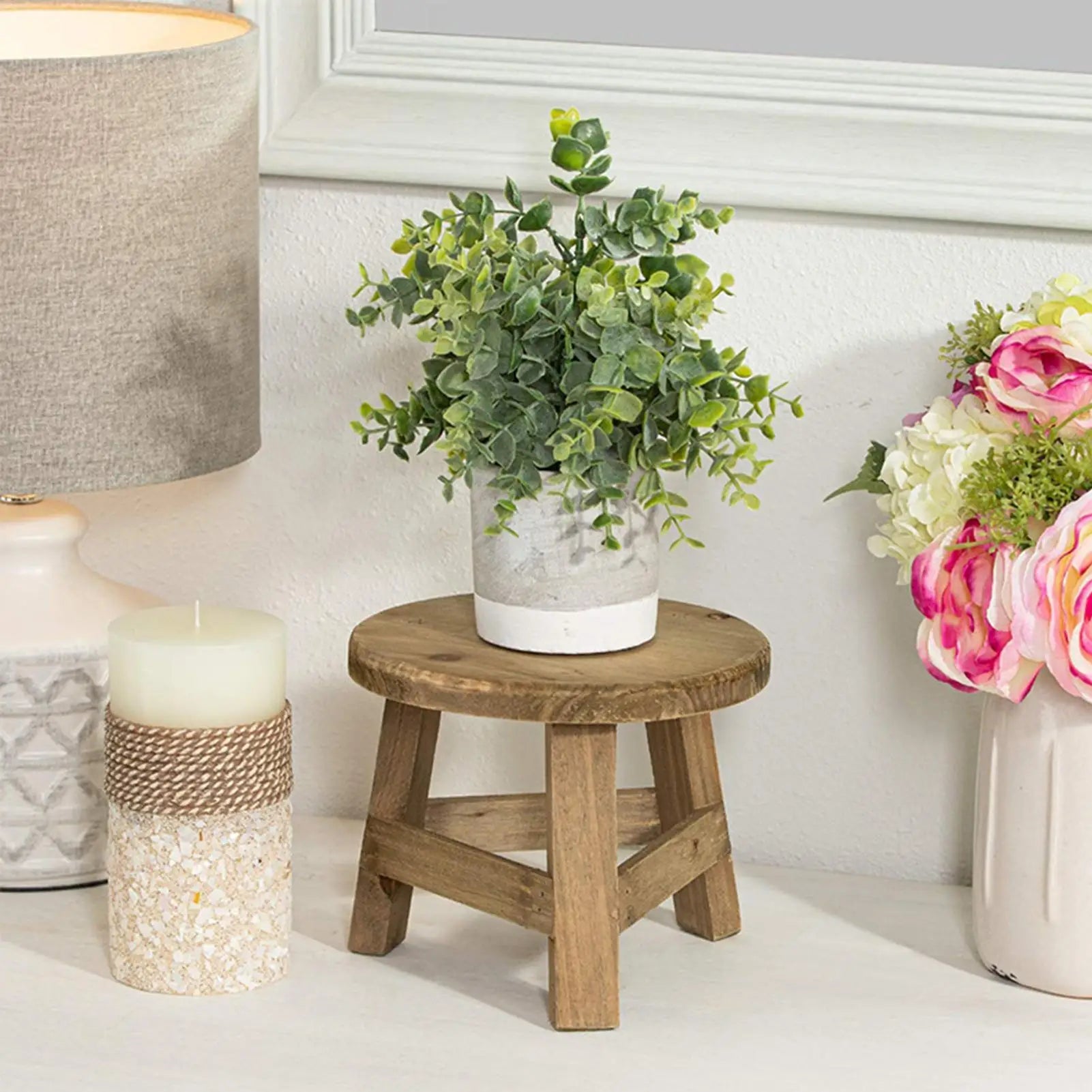 Plant Stand for Indoors Wooden Potted Plant Support Stool Indoor Plant Round Display Table for Living Room Kitchen Balcony Study Qme