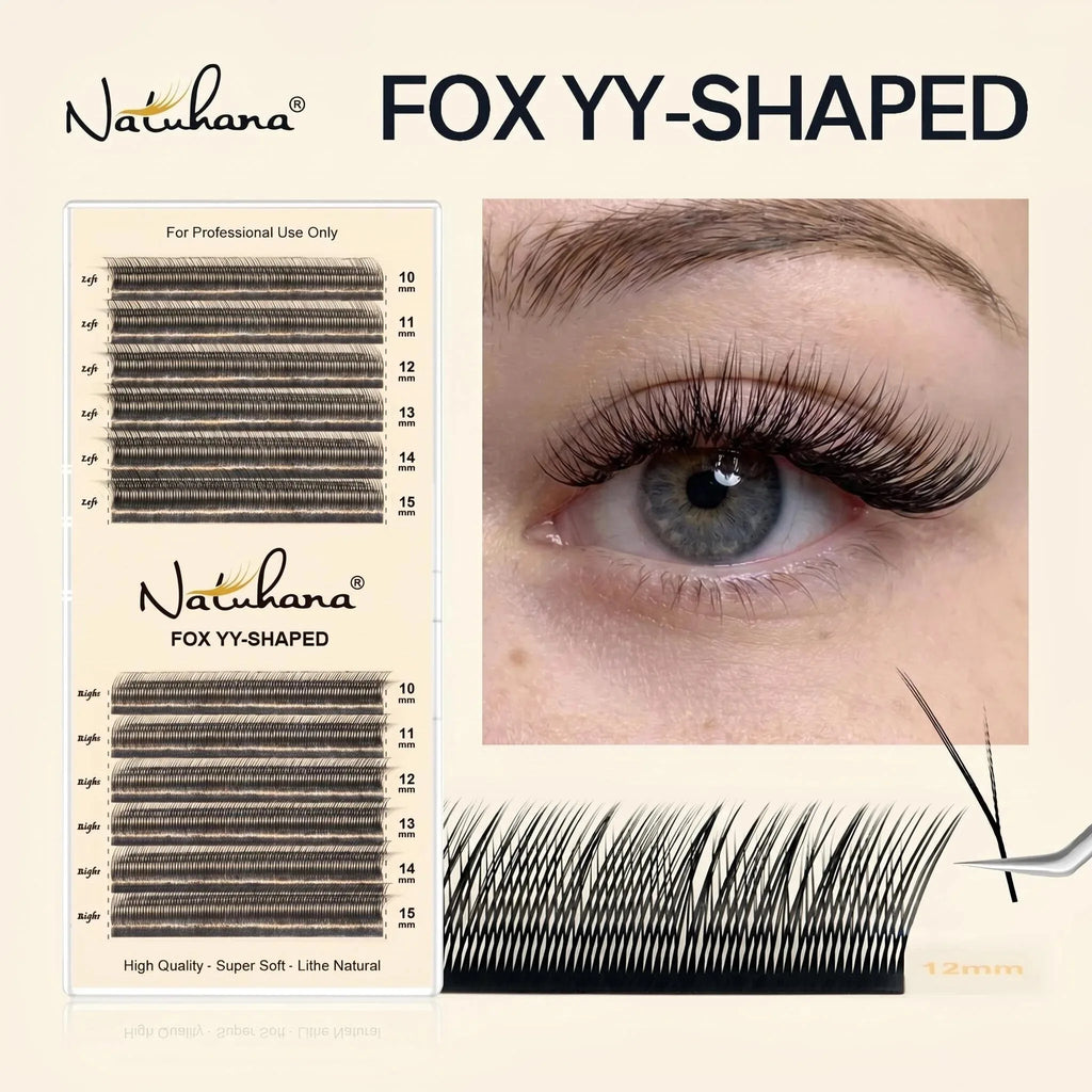 NATUHANA Fox YY Shaped Eyelashes Extensions Matte Black Natural Soft Qme
