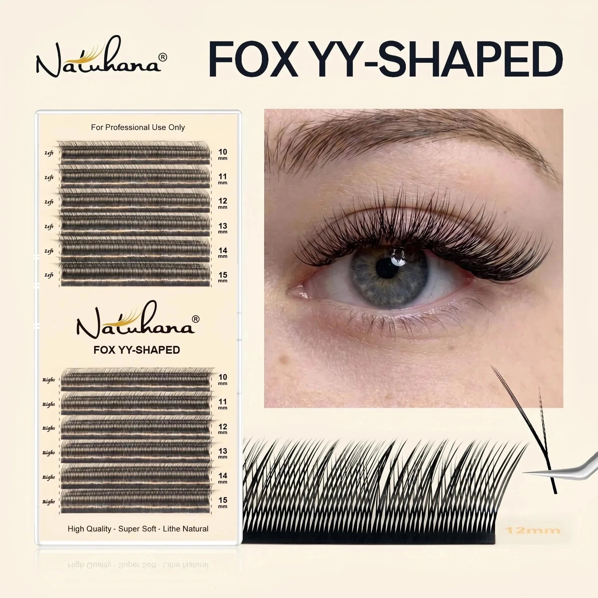 NATUHANA Fox YY Shaped Eyelashes Extensions Matte Black Natural Soft Qme