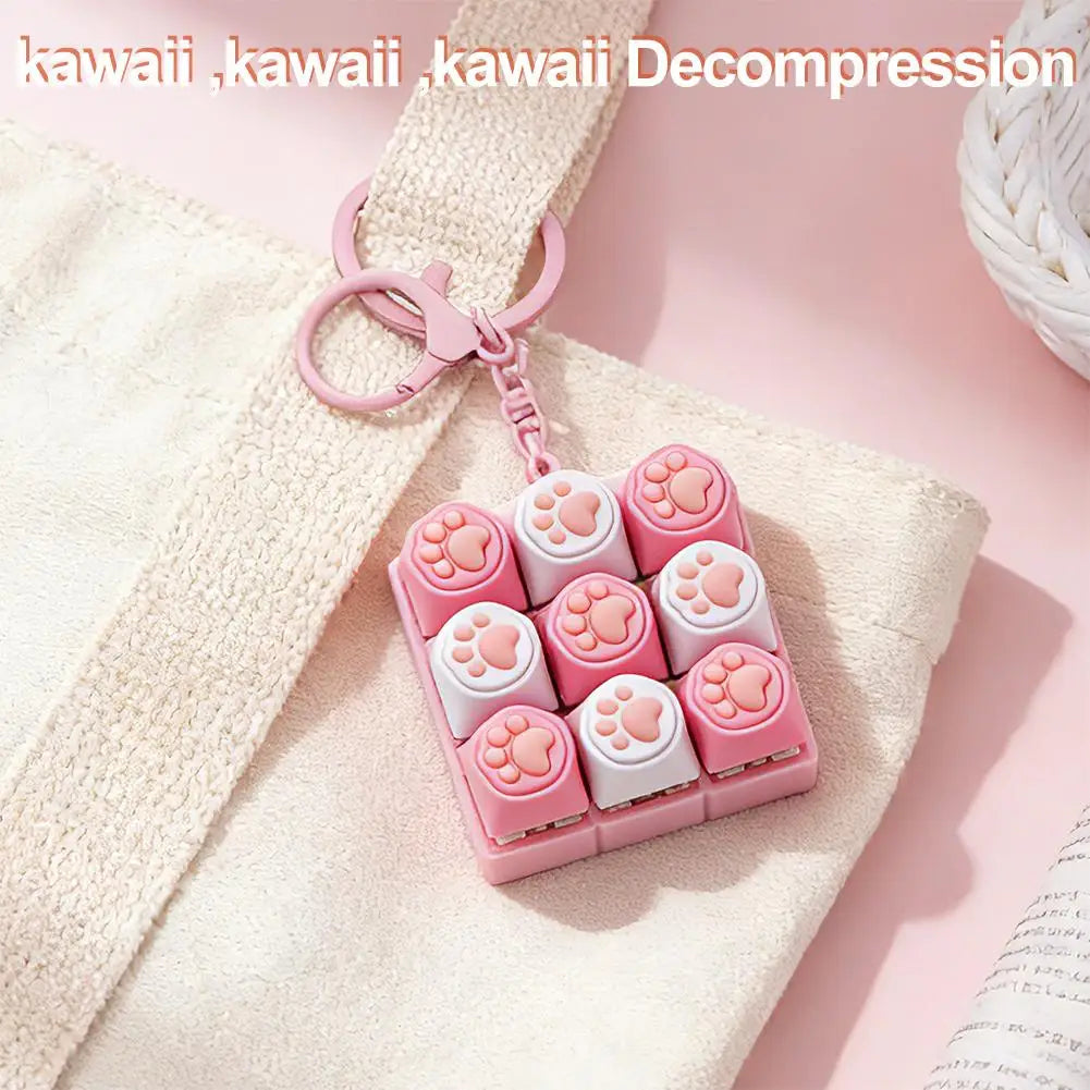 9 Keys Keyboard Key Toy Cat Paws Finger Button Stress Relief Toys Mechanical Keyboard Keycaps Keychain Office Decompression Calm Qme