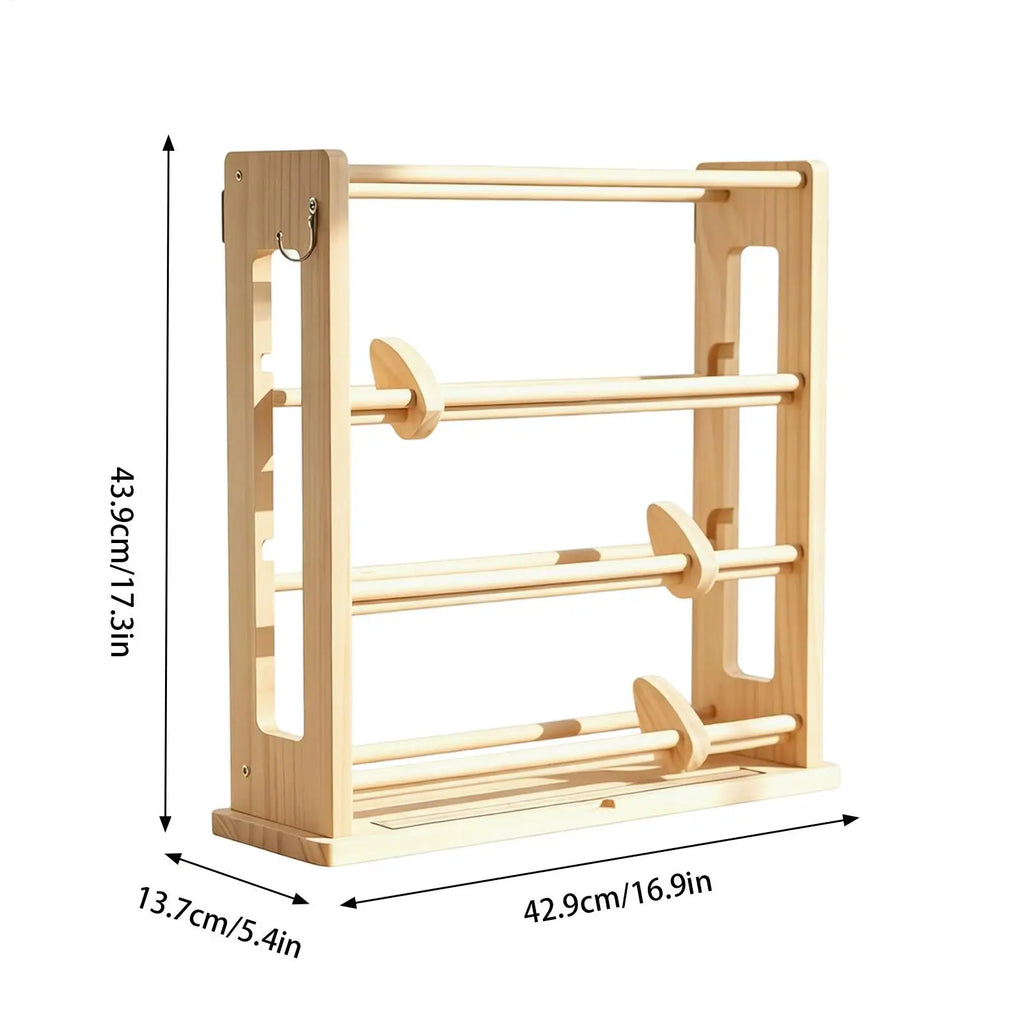Ribbon Storage Rack Wooden 4 Tier With Hooks And Retainer Ribbon Spool Holder Organizer For Netted Spools Paper Tape Crafting Qme