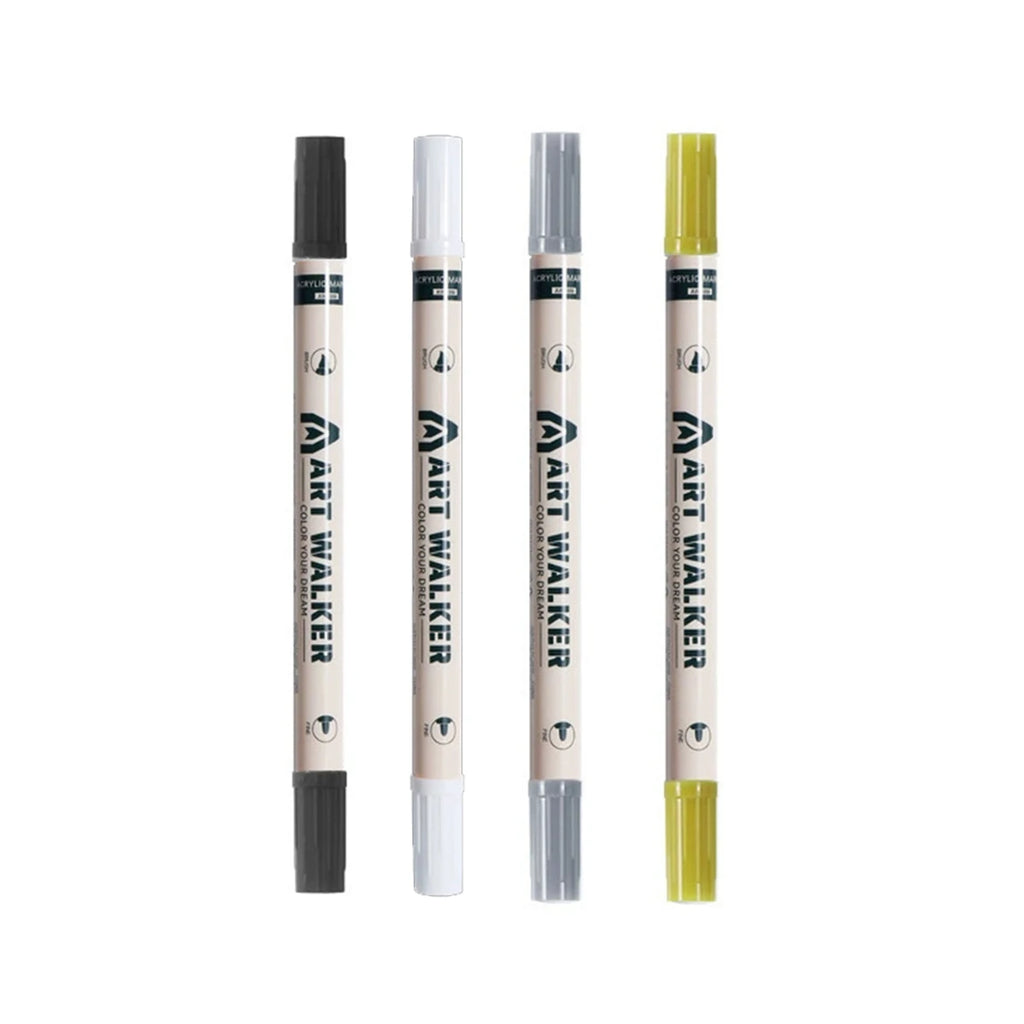 4Pcs Art Dual Tip Acrylic Black/White/Gold/Silver Paint Marker Pens, Suitable For Rock Painting,Glass, DIY Process Paint Set Qme 4 pcs mix