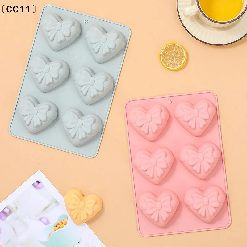 6 Cavities Heart Bow Shape Silicone Baking Mold Love Chocolate Candy Qme