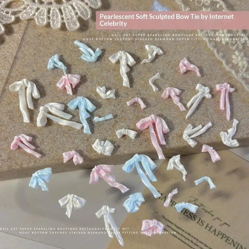 Bowknot Nail Art Decorations 3D Satin Light Charms Colorful Ribbon Qme