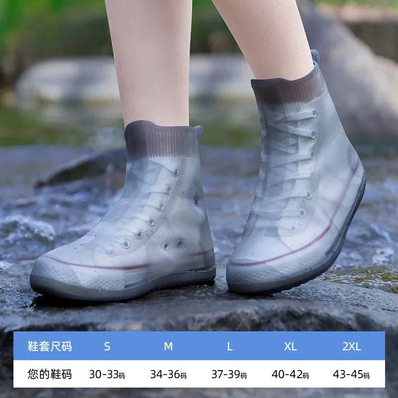 Rain Shoe Cover Reusable Silicone Tall Tube Intensification Anti-slip Outdoor Rain Boot Cover Cubre Calzado Impermeable Qme Black XL 40-42