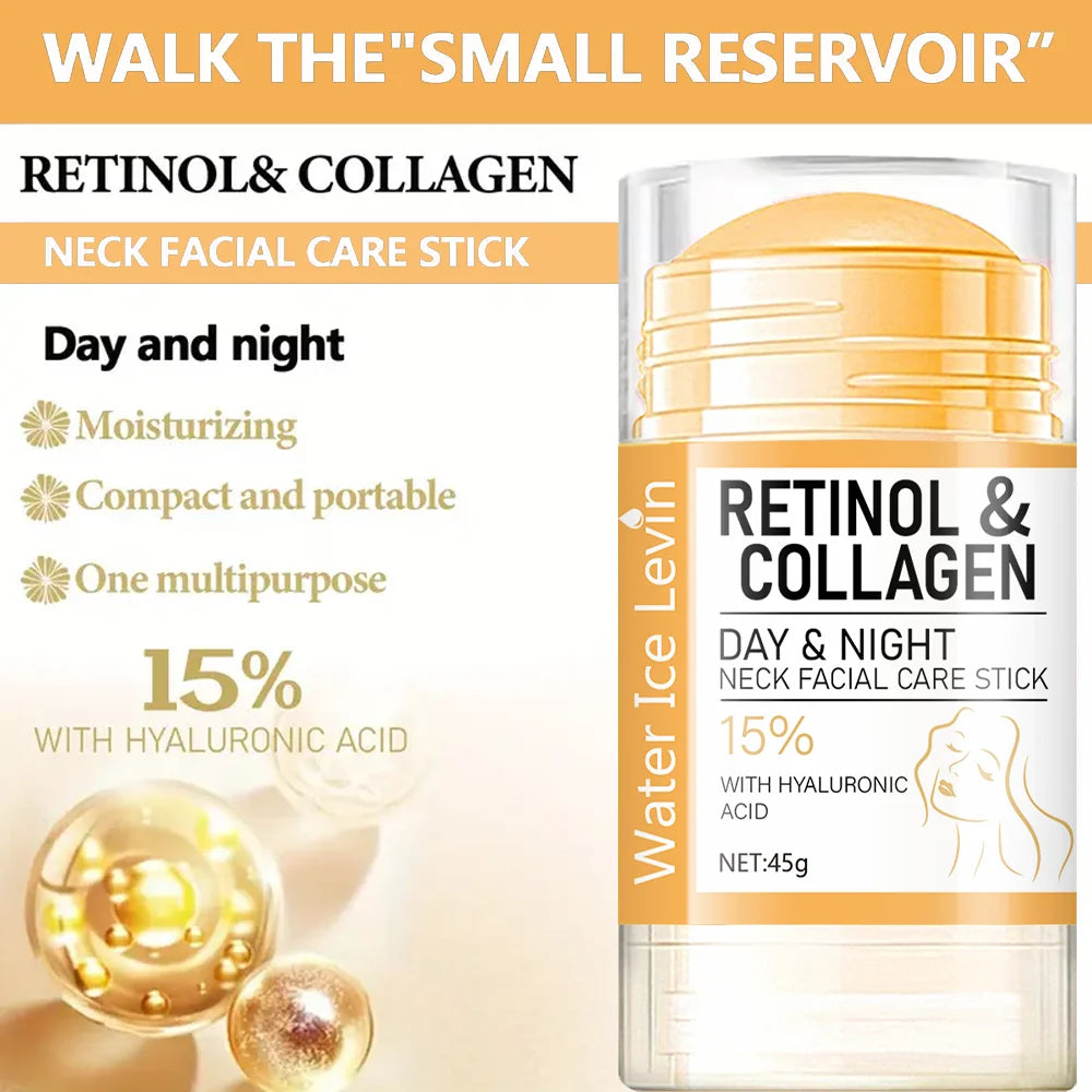 45g Retinol and Collagen Day and Night Neck Cream Facial Stick, Hydrating and Moisturizing, Non-Greasy, Easy to Use, Easy to Absorb, Gentle and Non-Irritating, Deeply Absorbed! Qme
