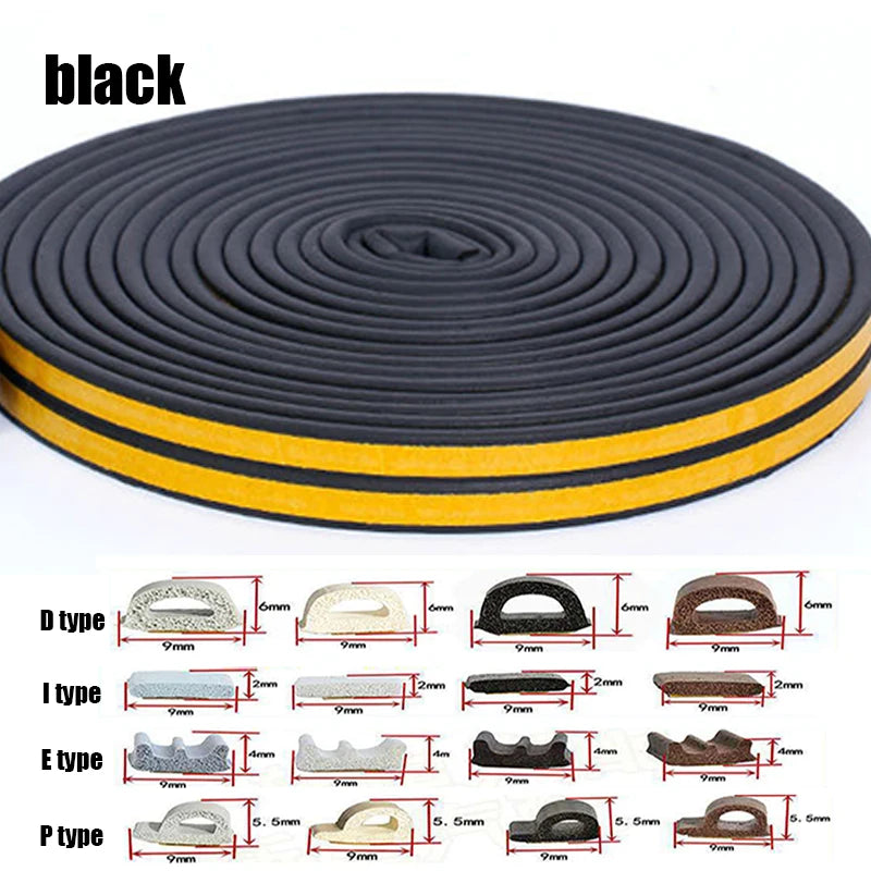 5M/10M Weather Stripping Door Seal Strip DIEP Self-adhesive Draft Stopper Tape Window Insulation Noise Rubber Sealing Strip Qme Black I (9mmx2mm) 5M (16.4ft)