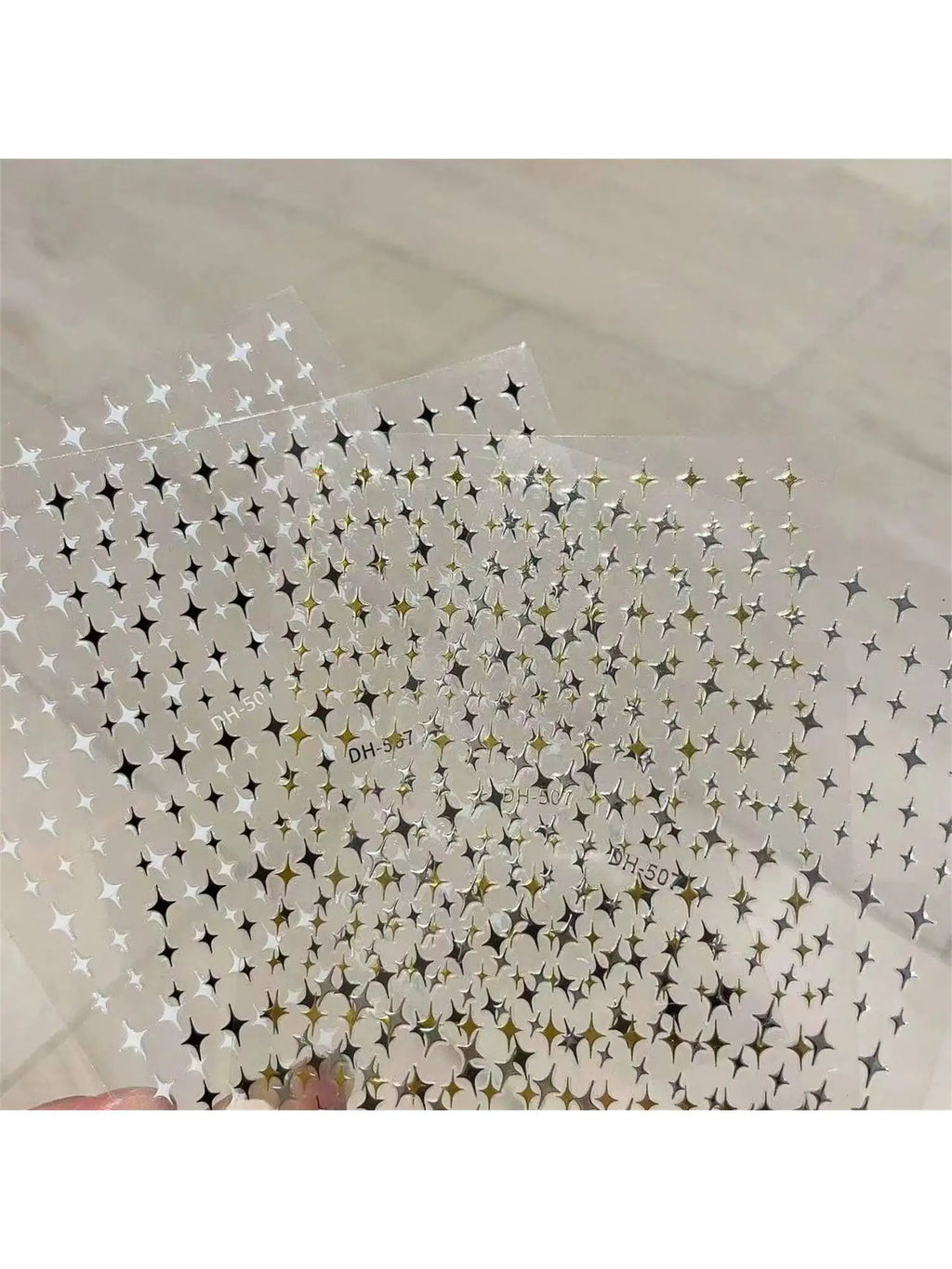 Starry Star Stickers Nail Adhesive Art Gold Silver Black Stamping Qme 8pcs