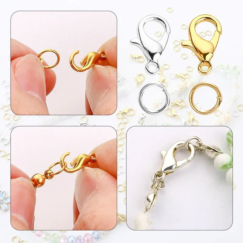 300pc Jewelry Making Connect Kit Durable Lobster Clasps & Jump Rings with Storage Box for DIY Chain Necklace Bracelet Supplies Qme