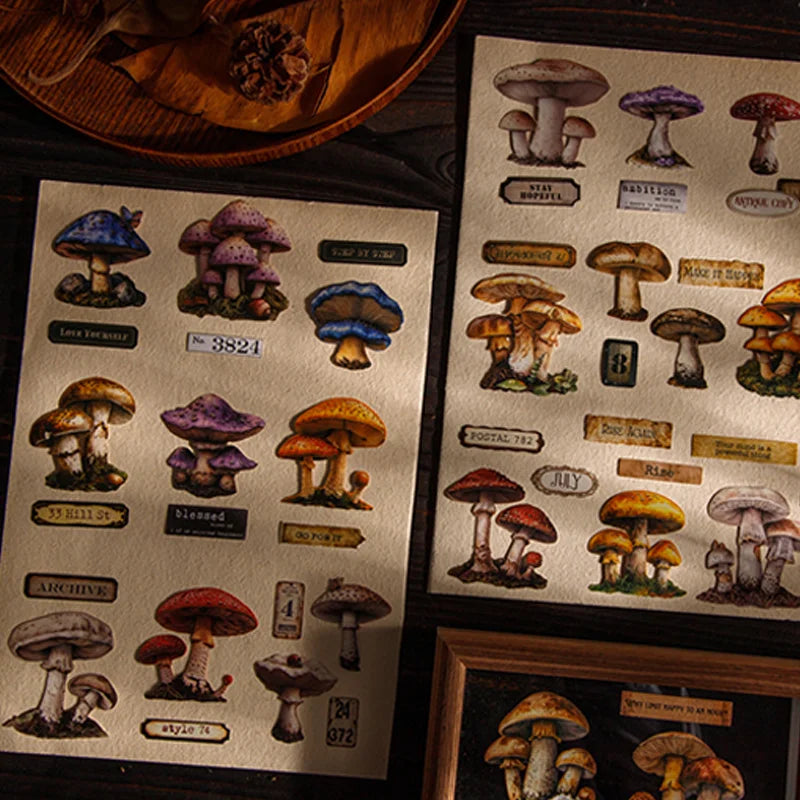 25 Sheets/Pack Vintage Mystical Mushroom Stickers for DIY Crafts Scrapbooking Phone Case Planner Journal Decoration Qme