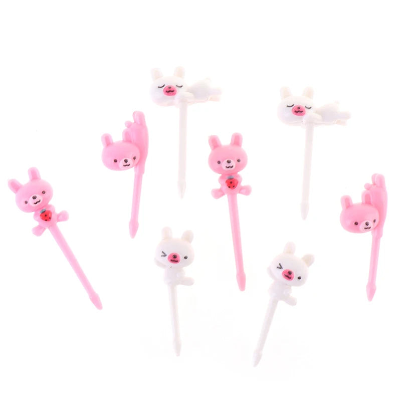 ^8Pcs Animal Farm Cute Bear Fruit Fork Mini Cartoon Children Snack Cake Dessert Pick Toothpick Bento Lunches Party Decoration Qme