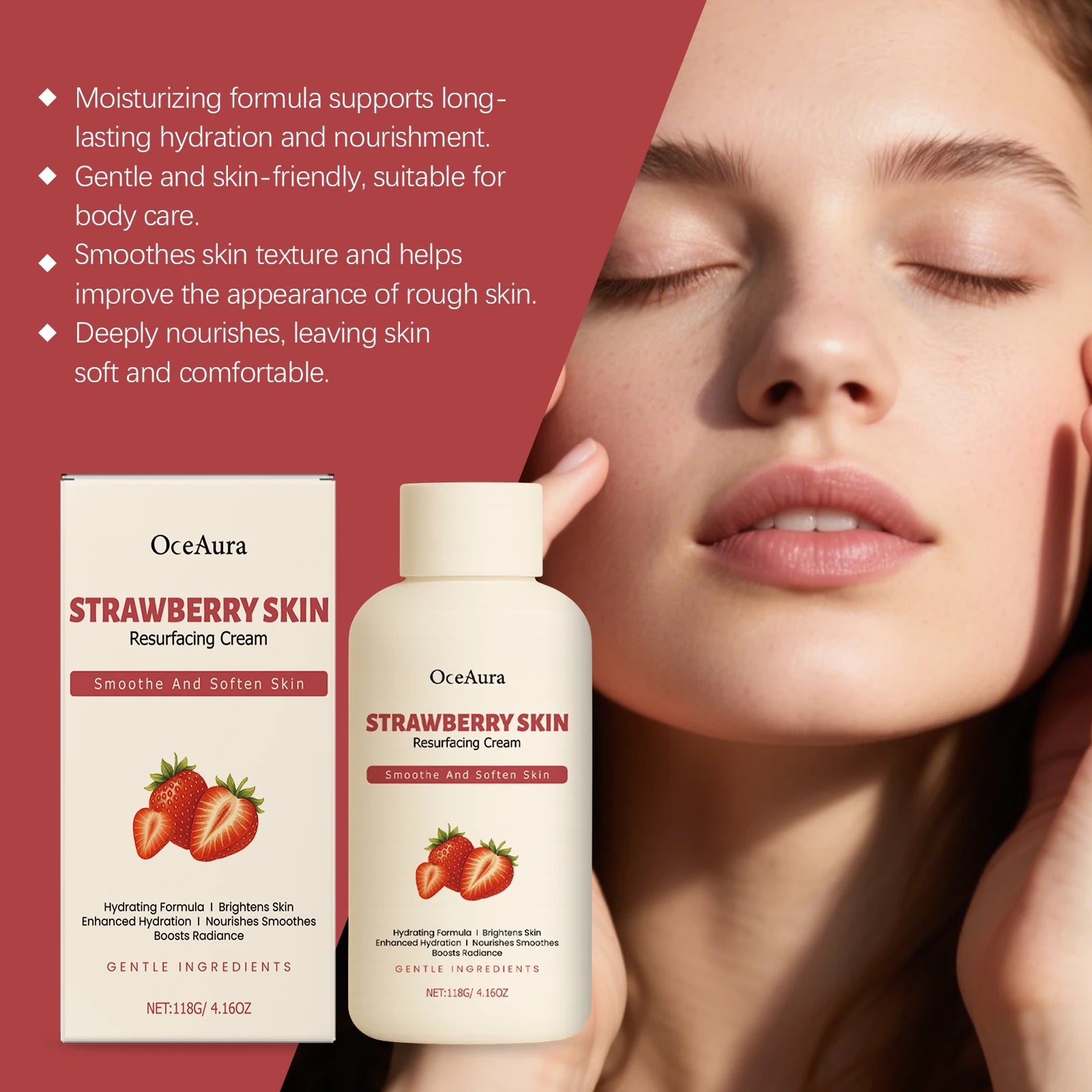 Strawberry Rejuvenating Body Cream Brightening Smooth Soft Skin Intensive Moisturizing for Dry Rough Skin Body Butter Cream Qme