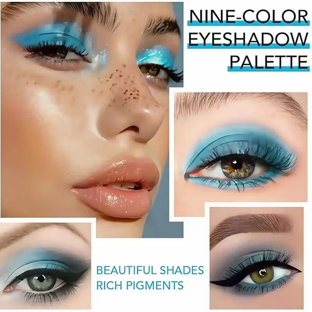 9-Color Blue Eyeshadow Palette Matte Pearlescent Shimmer Shades Qme