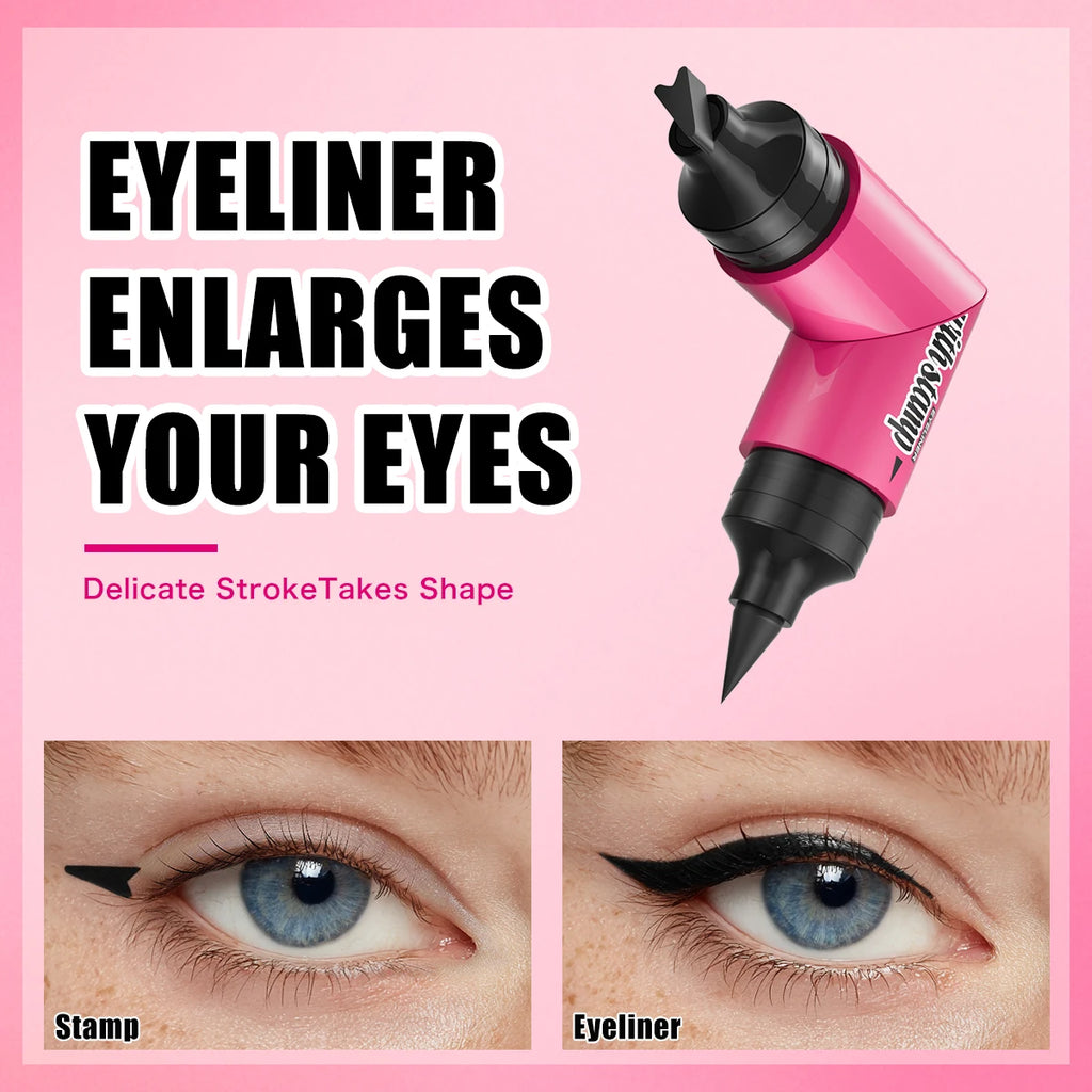 2 IN 1 Rotatable Winged Eyeliner Stamp Waterproof Quick Dry No Smudge Long Lasting Liquid Eyeliner Pen for Beginners Lazy Makeup Qme