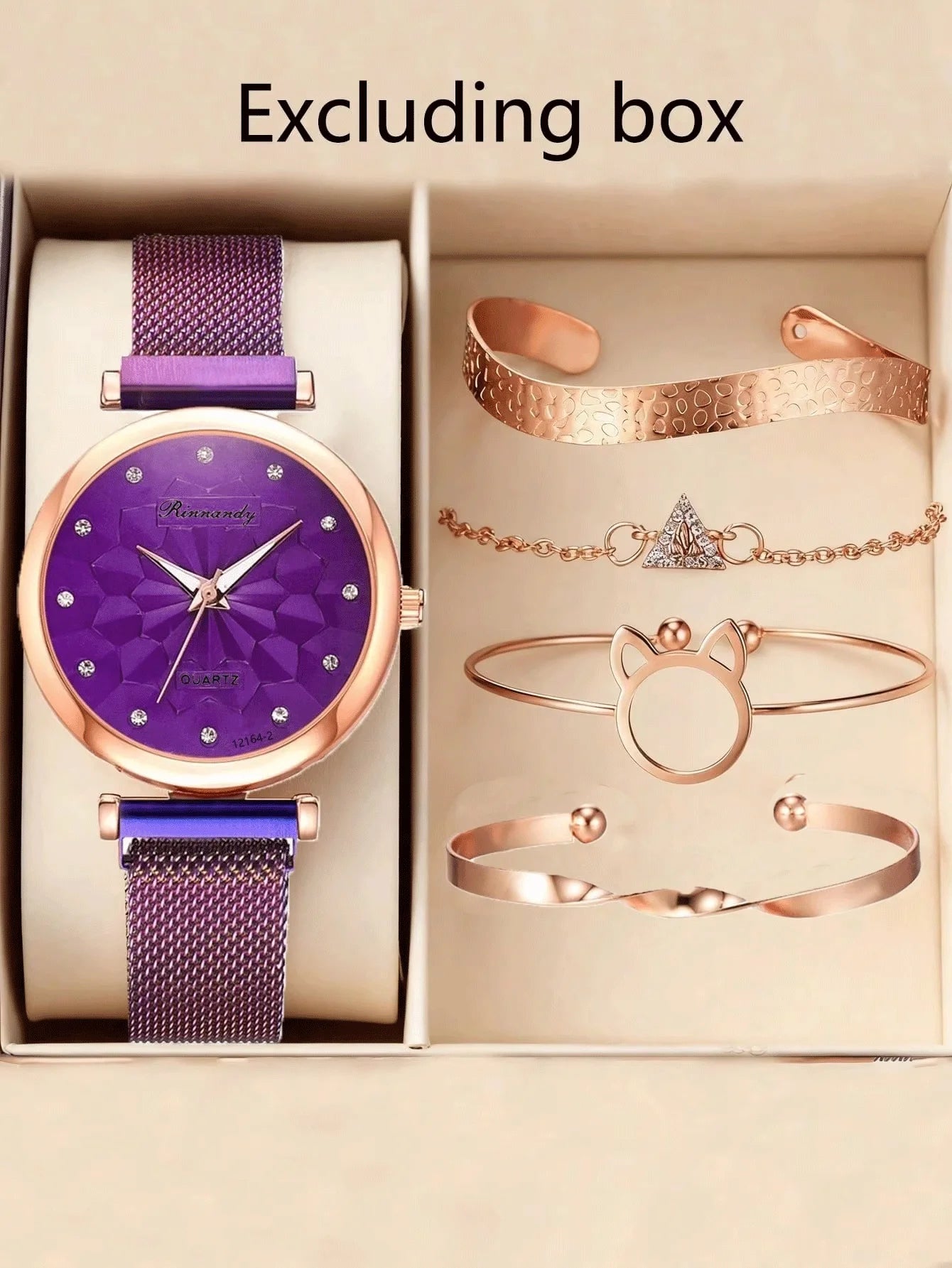 Watch bracelet set Cat's ears (Steamed cat-ear shaped bread) bracelet set magnet buckle mesh band watch set Qme