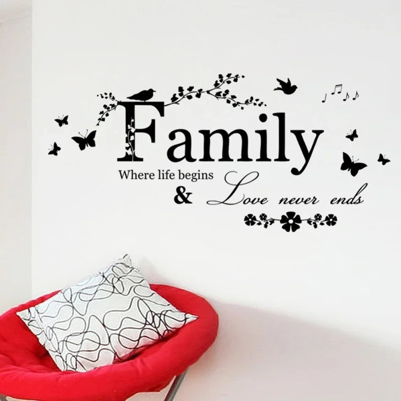 Family Love Never Ends Quote Vinyl Wall Decal Lettering Art Words Qme