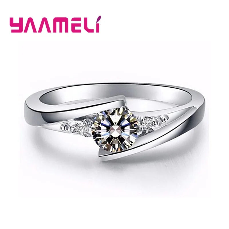 Female Round Zircon Stone Ring Vintage 925 Sterling Silver Color Wedding Jewelry Promise Crystal Engagement Bague for Women Qme