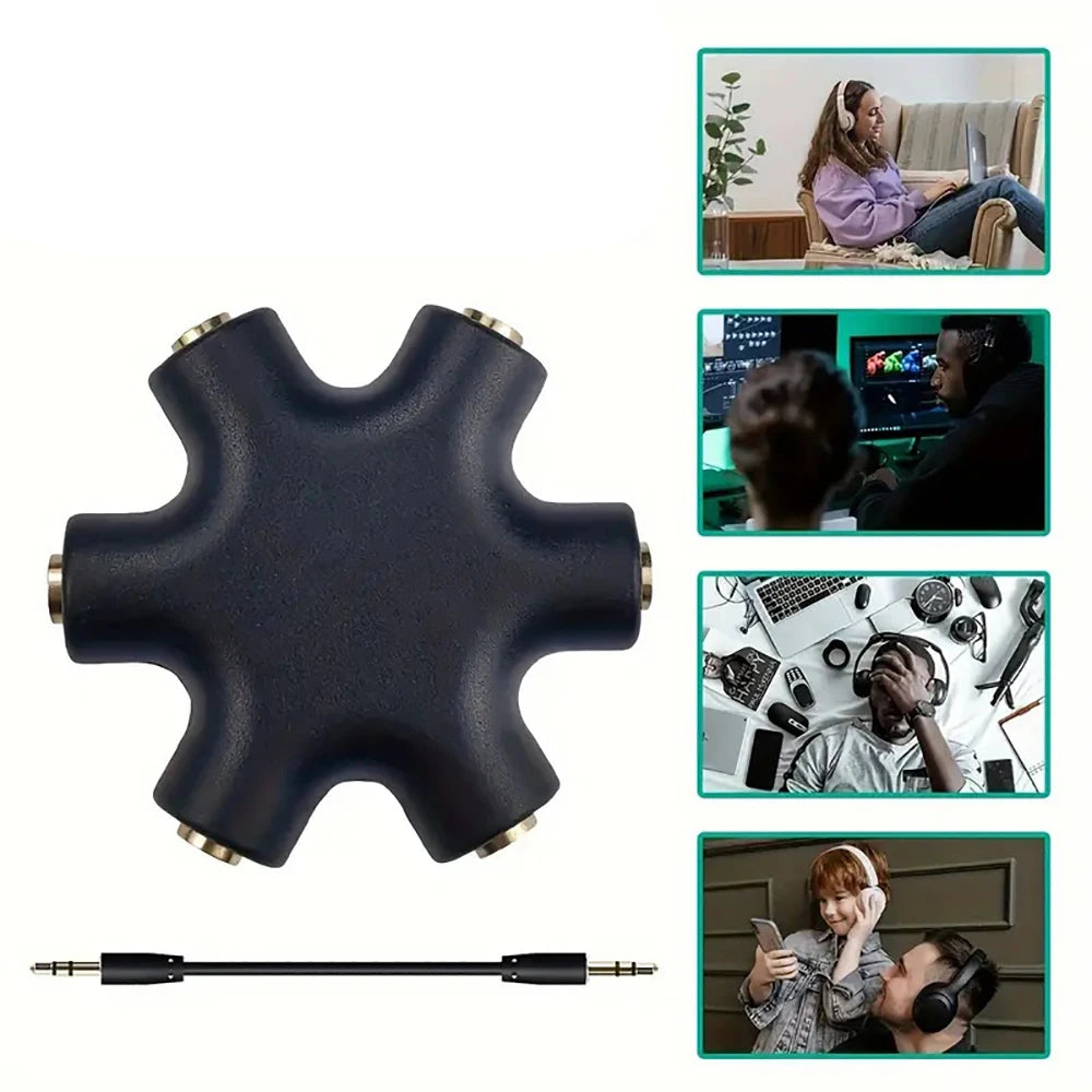 5-Jack Female Connector Adapter 3.5mm Multi Headphone Audio Splitter with 3.5mm Stereo Cable 20cm Digital Audio Video Cables Qme