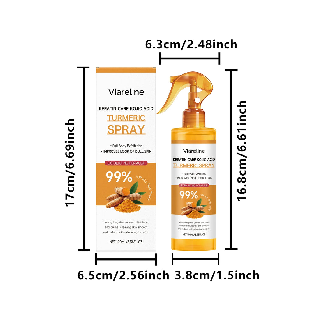 Viareline Kojic Acid Turmeric Spray Remove Dead Skin Brightening Body Exfoliant Uneven Skin Tone Keratin Care Moisturizing Spray Qme