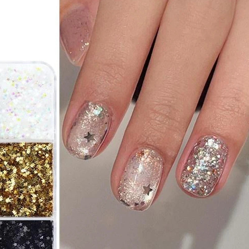 Mini Sparkling Star Nail Glitter Pentagram Decoration Salon Design Qme