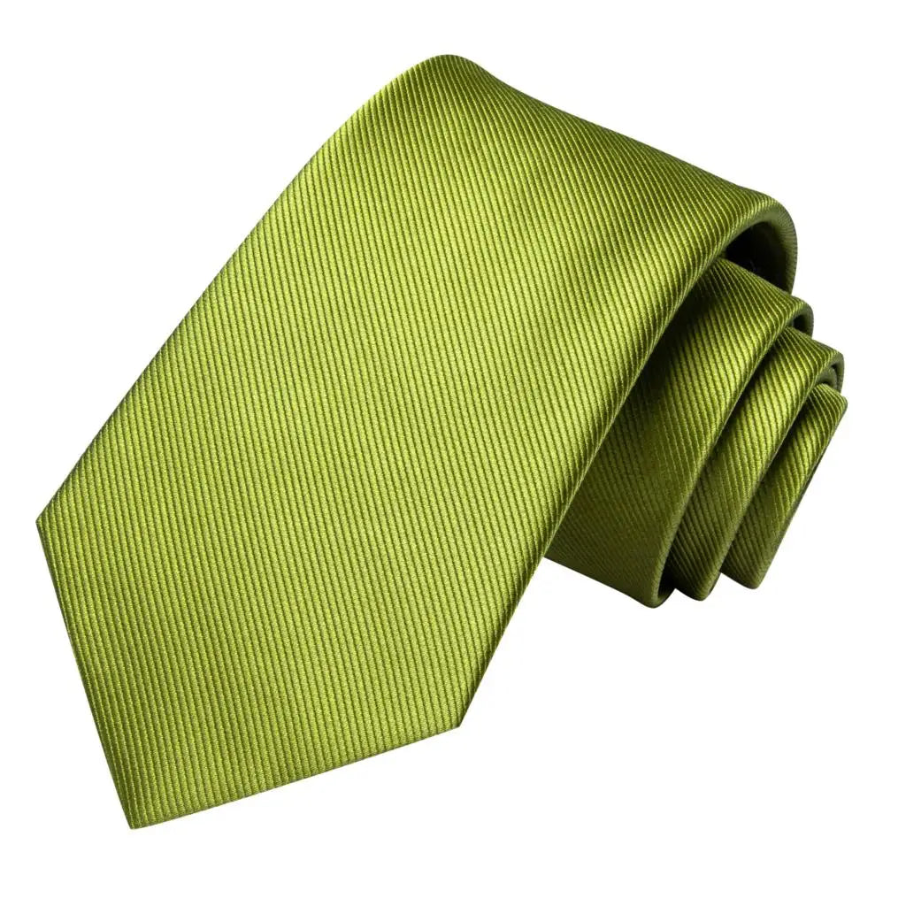 Hi-tie Solid Green Orange Mens Fashion Necktie Handkerchief Cufflinks Qme