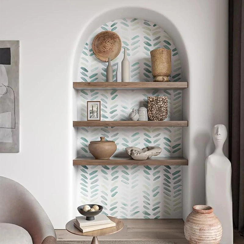 Green White Wallpaper Peel Stick Boho Contact Paper Cabinets Leaf Qme
