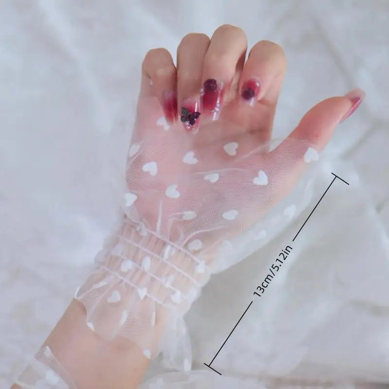 1 Pair Fashion Accessory Nail Art Heart Tulle Photo Glove Fake Qme
