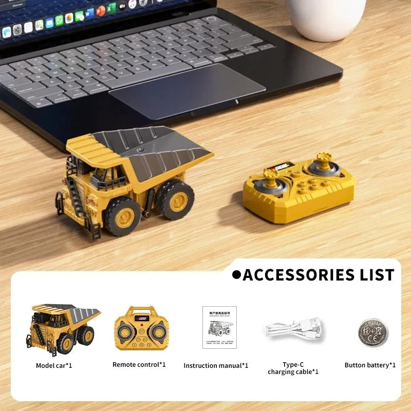 Bluetooth Remote Control Crane And Forklift two-in-one Desktop Mini Alloy Toy Car Model With Trailer Christmas Gift In Color Box Qme Yellow-dump-truck