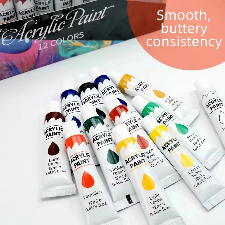 24Colors 12ml Art Painting Kit Supplies For Wood Artists DIY Painting On Canvas Wall Art Craft Projects Children's Paint Set Qme