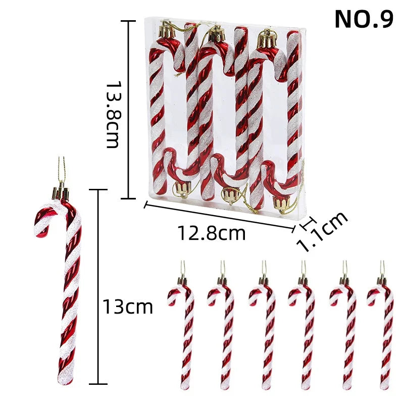 6PCS Christmas Tree Decorations Lollipops Pine Cones Candy Canes Christmas Decoration Pendants Christmas Decorations for Home Qme Set 9