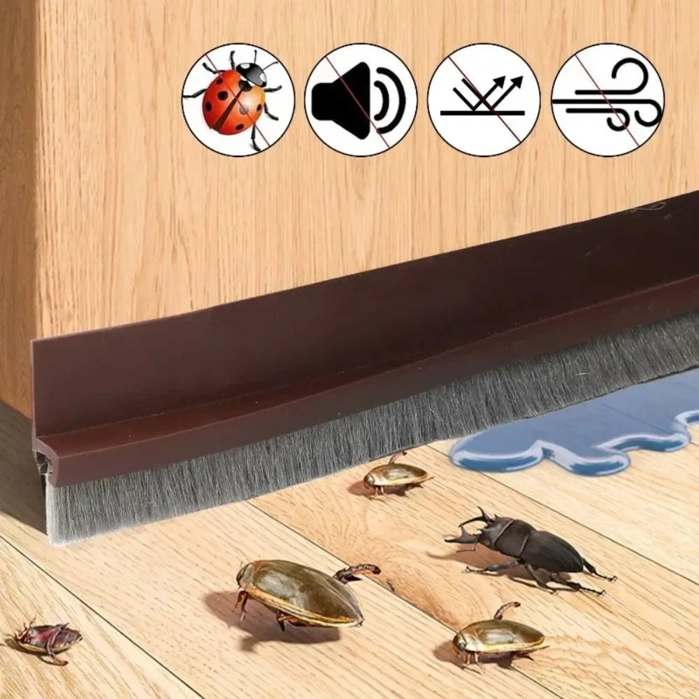 3/2/1M Door Sealing Strip Self-adhesive Door Bottom Gap Filling Insect Proof Brush Strip Windproof Soundproof Door Stopper Strip Qme
