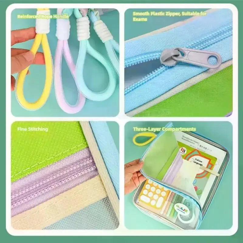 Student Handheld File Bag Dopamine Tote L-shaped Zipper Mesh Folder Qme