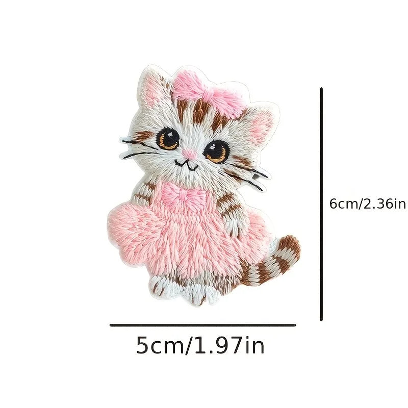 Cute Pink Bow Cat Embroidery Patch Self-adhesive Iron On Patches for Clothing Jeans Backpack DIY Sewing Apparel Sticker Qme