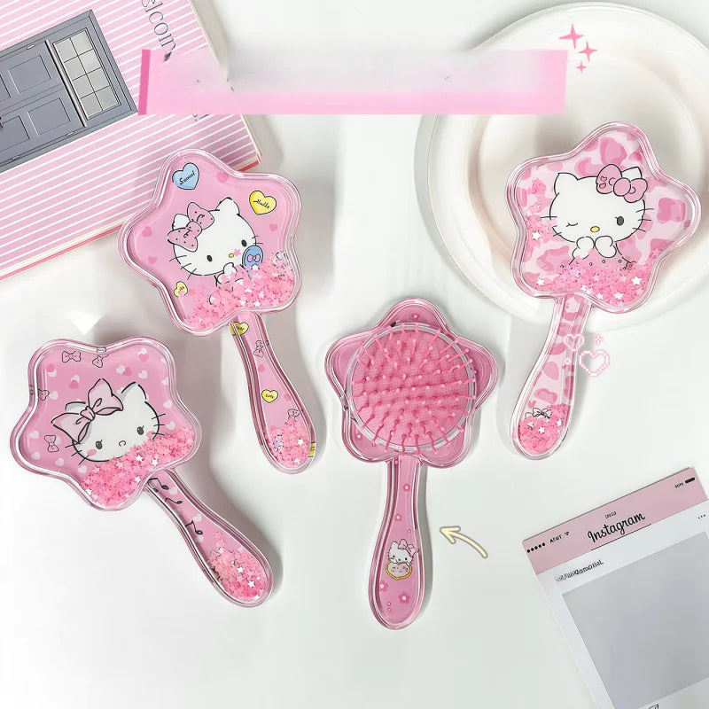 Hello Kitty Transparent Five-Pointed Star Loose Hair Comb Cartoon Cat Air-Cushion Comb Mini Portable Hair Comb Qme