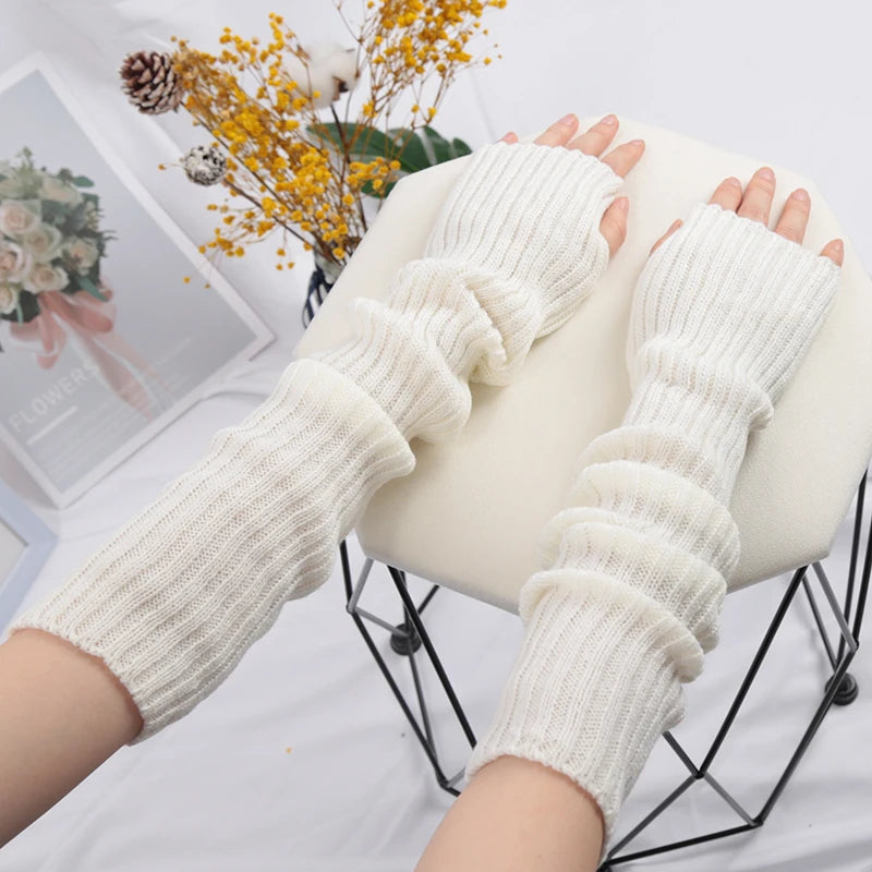 Women Long Fingerless Gloves Soft Female Glove Lolita Kawaii Mitten Qme