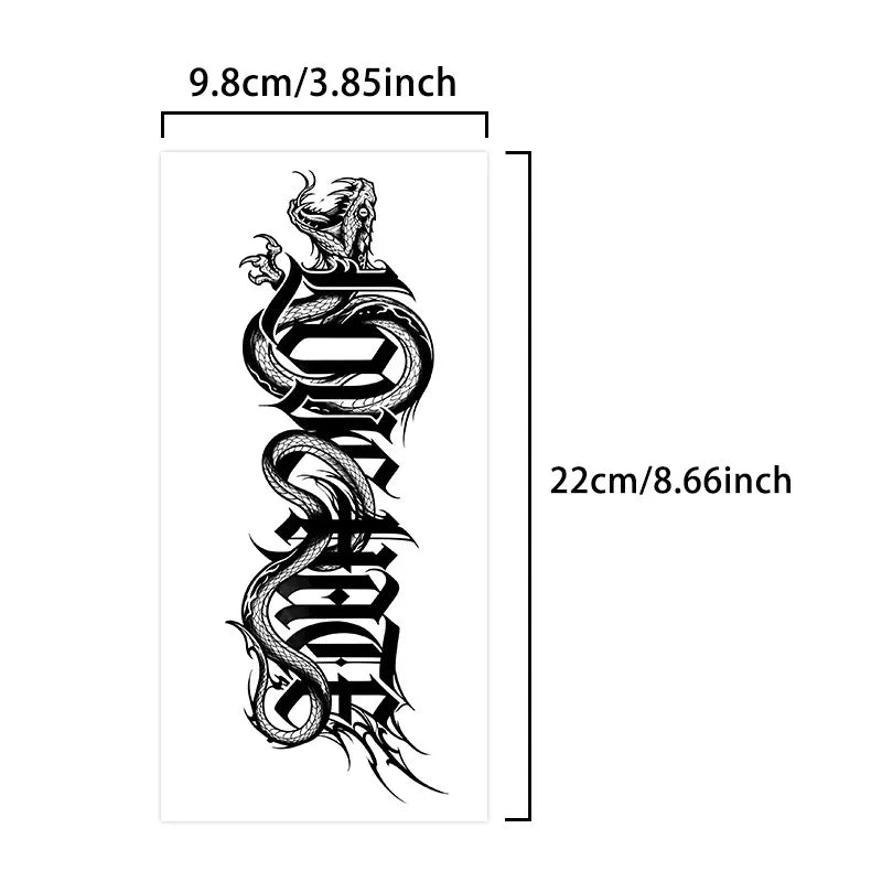 Love Hate Gothic Old School Herb Tattoo Sticker, Temporary Tattoo for Women Men, Dark Calligraphy Floral Design, Long Lasting Ju Qme HF-028