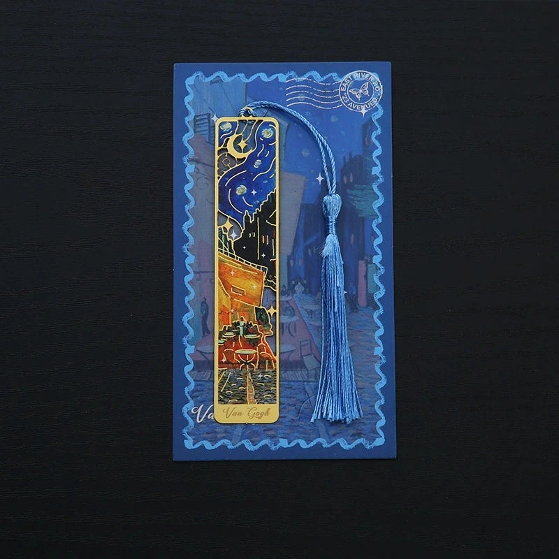 1PC Oil Painting-Style Hollow Metal Bookmark Bookmark With Tassel Pendant, For Book Lovers Writers Readers DIY Bookmarks Qme E