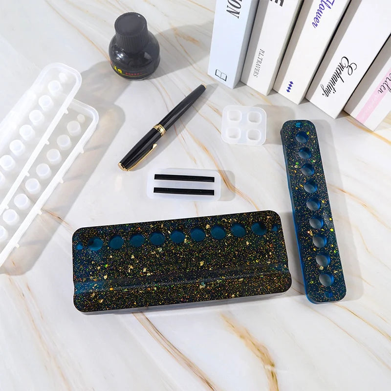 4 Piece Set Glue Dripping Mold Handmade Creative DIY Multifunctional Pen Holder Mold Mobile Phone Bracket Desktop Storage Resin Qme