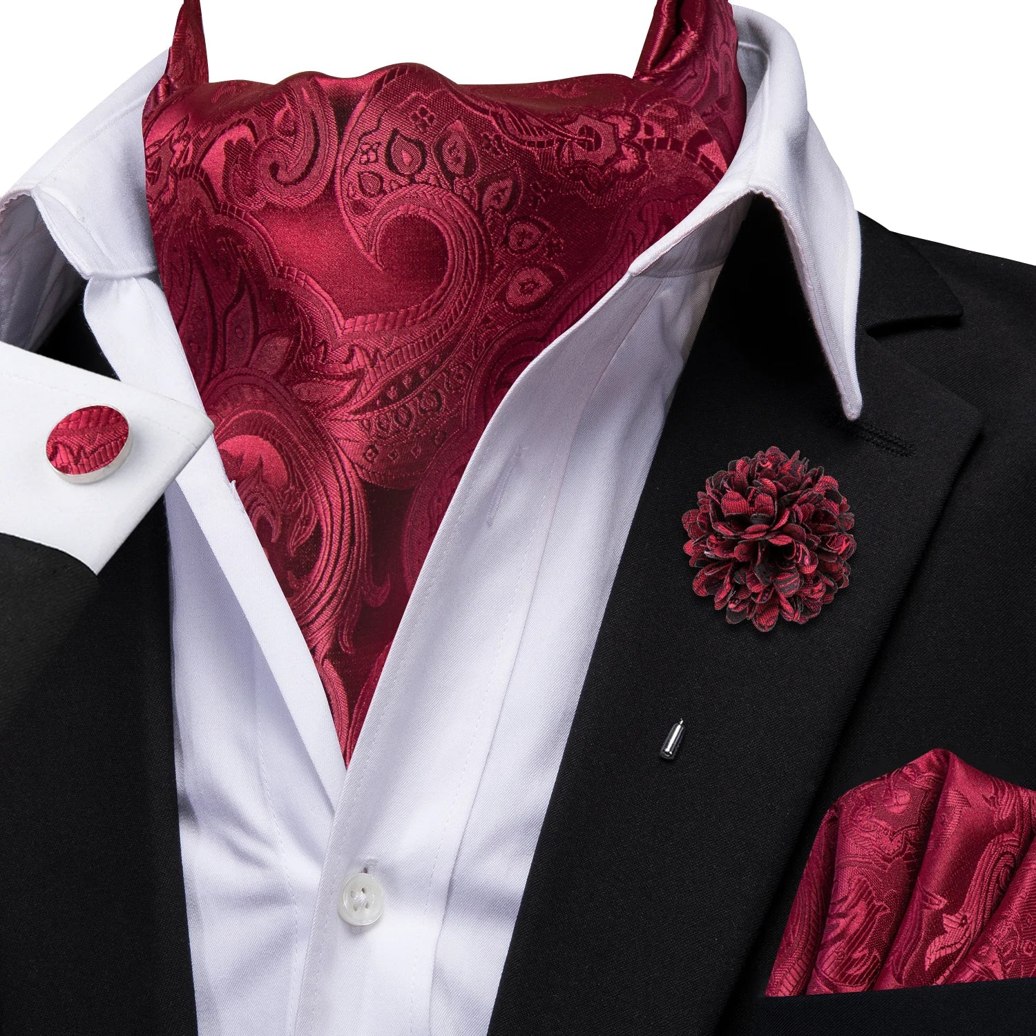 Hi-tie Mens Ascot Brooch Black Blue Red Gold Purple Paisley Cravat Qme AS-1160 XH-0056